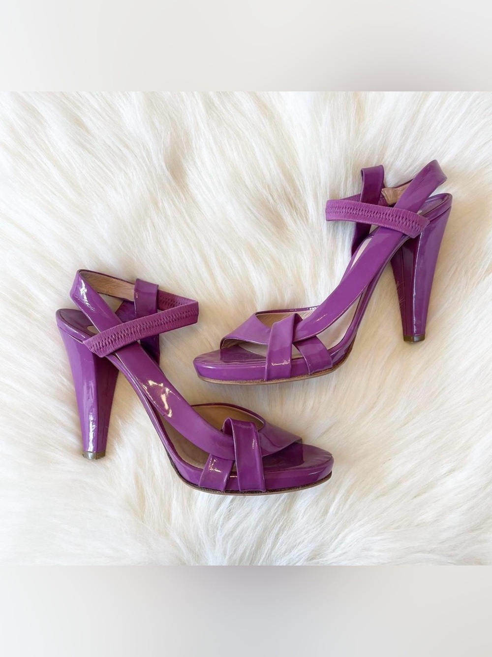 Chloe Purple Patent Crisscross Ankle-Strap Heels